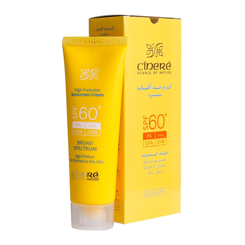 Cinere-Sun-Screen-Cream-SPF60-For-Normal-to-Dry.jpg خرید آنلاین دارو و مکملهای دارویی با ارسال سریع - کرم ضد آفتاب SPF60+ بدون رنگ سینره مناسب پوست های معمولی تا خشک 50 میلی لیتر