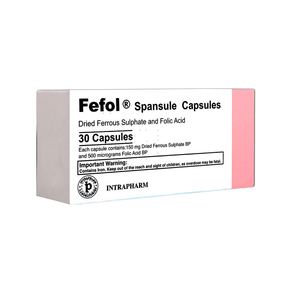 Intrapharm-Fefol-Spansule-30-Capsules.jpg خرید آنلاین دارو و مکملهای دارویی با ارسال سریع - کپسول ففول (فیفول) اینترافارم ۳۰ عددی